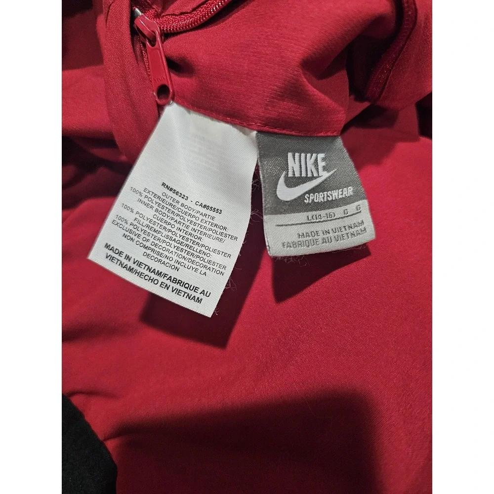 Nike Jacket Youth Large 14-16 Red Black Reversible Fleece Puffer Hooded